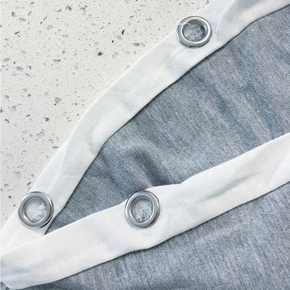 MIMI New York Distressed Cropped Sweatshirt Gray White Stripe Grommet Sleeve M - Picture 11 of 12